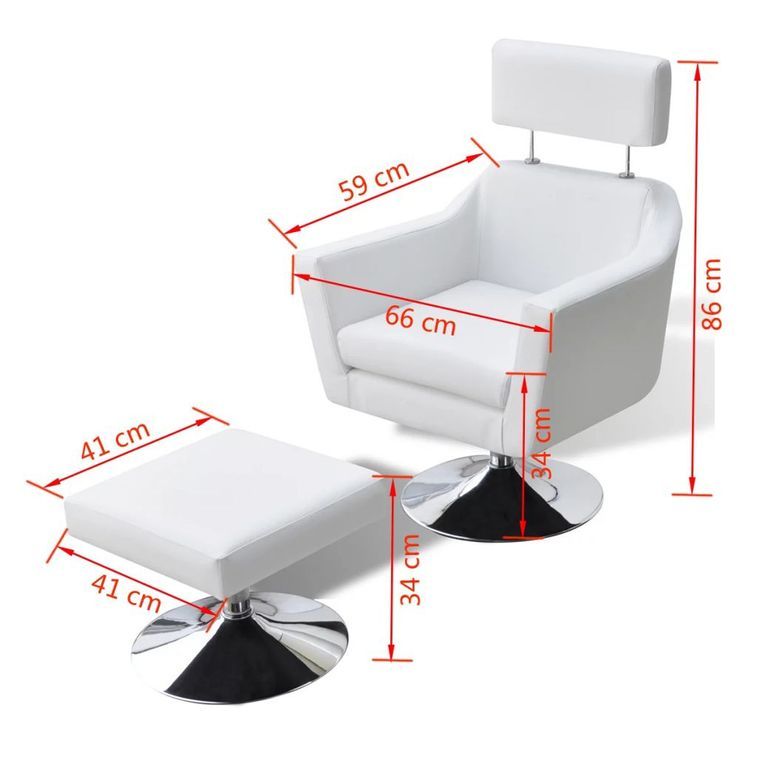 Home Fauteuil Avec Repose Pied Moderne Simili Cuir Blanc Et Pieds