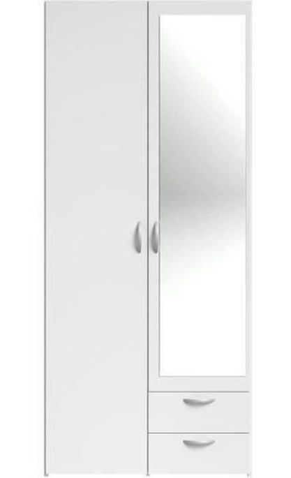 Armoire 2 Portes Battantes Avec Miroir 2 Tiroirs Blanc Adonis L 81 Cm