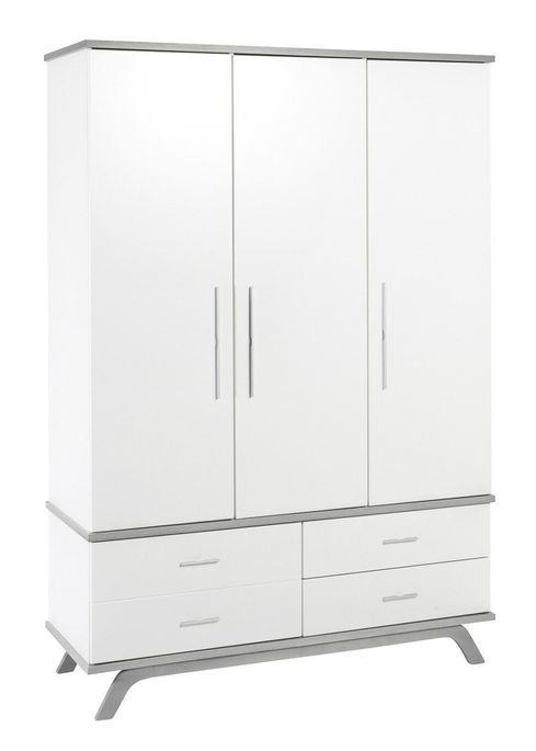 Schardt Armoire 3 Portes 4 Tiroirs Bois Blanc Et Gris Vicky