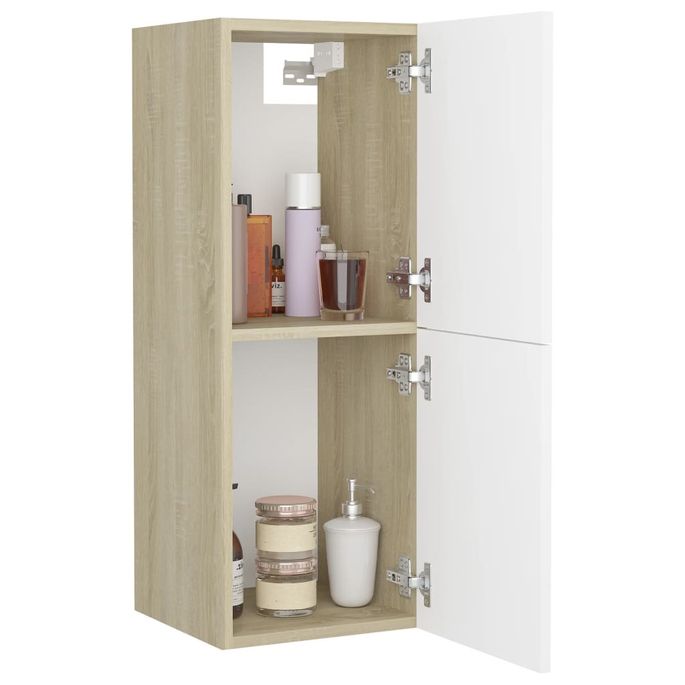 Home Armoire de bain Blanc et chêne sonoma 30x30x80 cm LesTendances fr