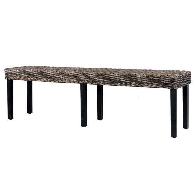 Banc 160 Cm Noir Rotin Naturel Kubu Et Bois De Manguier Massif