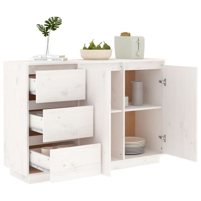 Home Buffet Blanc 111x34x75 Cm Bois Massif De Pin LesTendances Fr