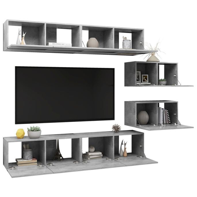 Home Ensemble De Meuble Tv Pcs Gris B Ton Lestendances Fr