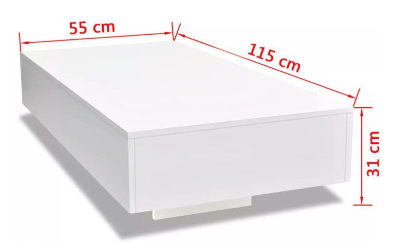 Home Table Basse Rectangulaire Bois Blanc Brillant Winter