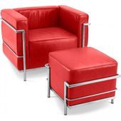 Fauteuil avec repose-pieds simili cuir