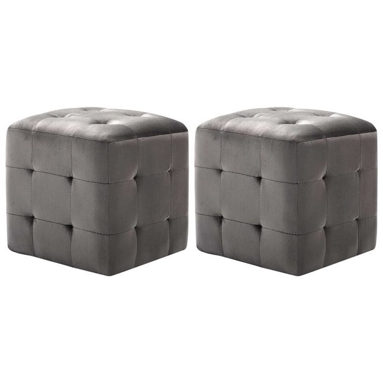 2 pcs Poufs Gris 30 x 30 x 30 cm Tissu velours - Photo n°1