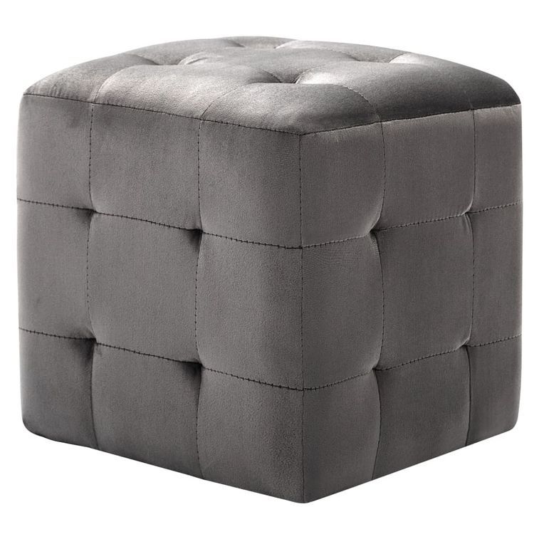 2 pcs Poufs Gris 30 x 30 x 30 cm Tissu velours - Photo n°2