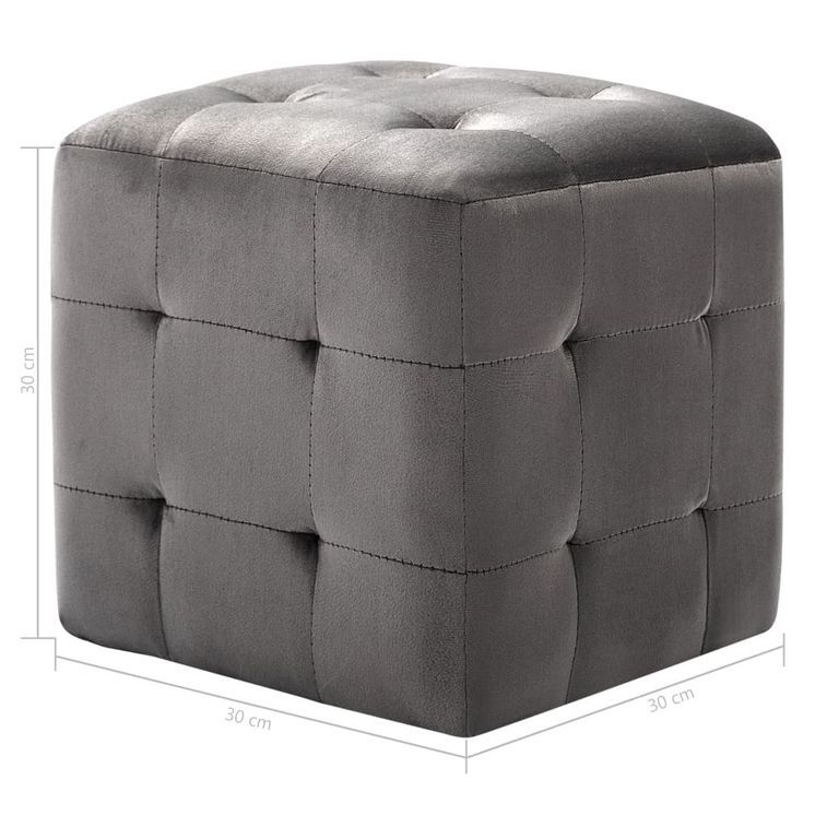 2 pcs Poufs Gris 30 x 30 x 30 cm Tissu velours - Photo n°6