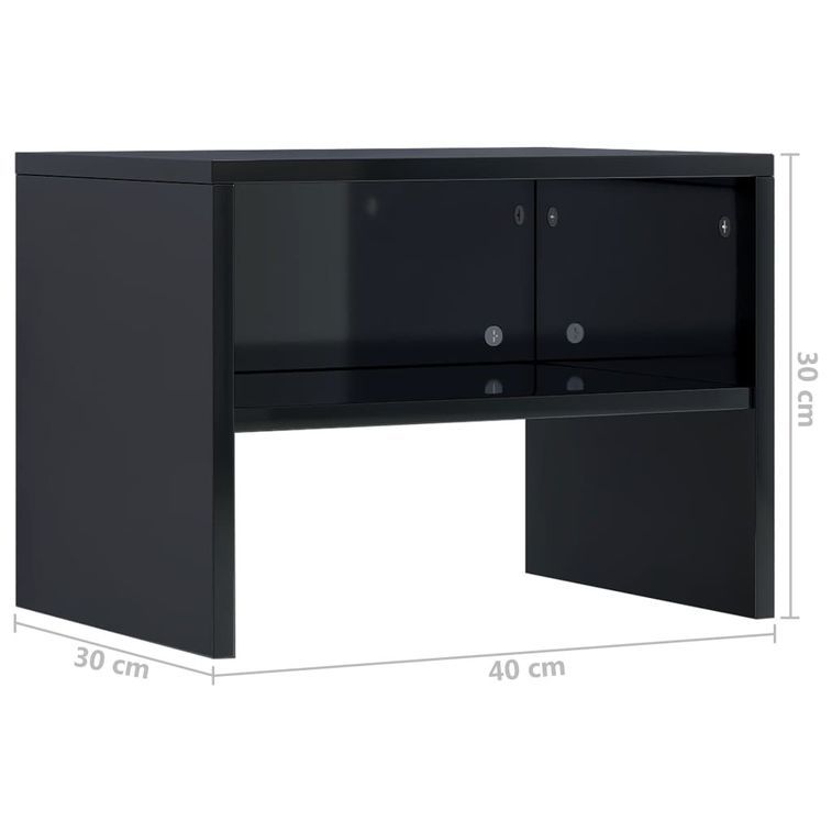 2 pcs Tables de chevet Noir brillant 40 x 30 x 30 cm - Photo n°7