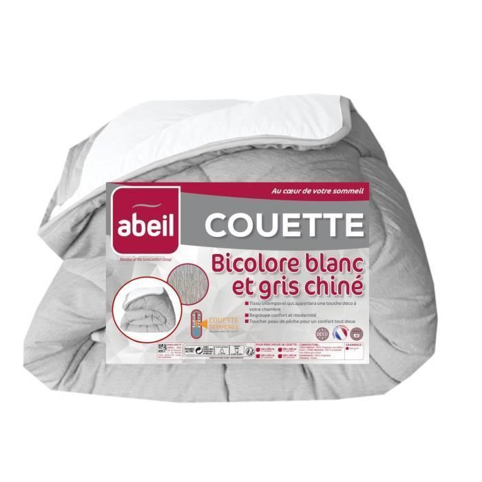 ABEIL Couette tempérée BICOLORE 240x260cm - Blanc & Gris chiné - Photo n°1