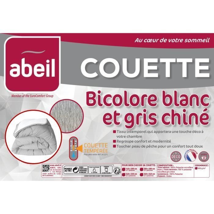 ABEIL Couette tempérée BICOLORE 240x260cm - Blanc & Gris chiné - Photo n°4