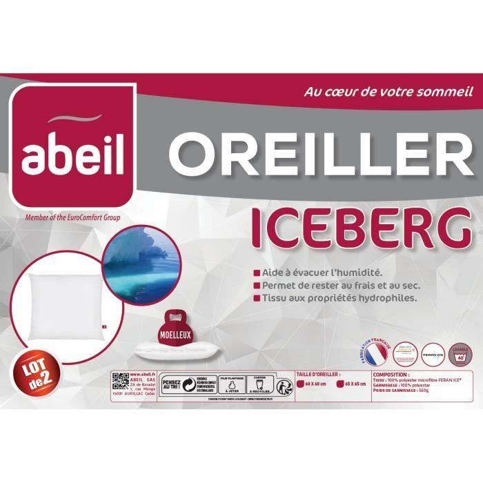 ABEIL Lot de 2 Oreillers moelleux ICEBERG 60x60cm - Photo n°4