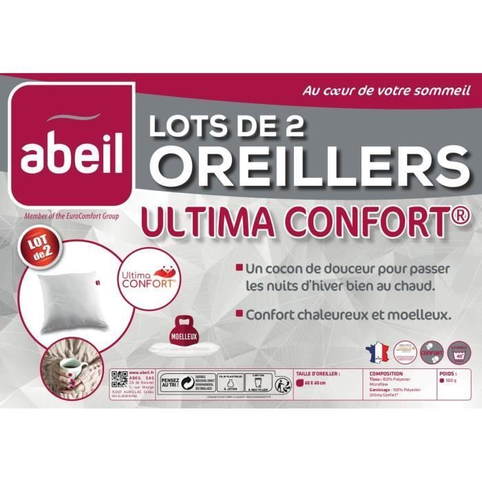 ABEIL Lot de 2 oreillers Ultima Confort - 60 x 60 cm - Photo n°3