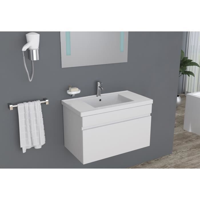 ALBAN salle de bain simple vasque avec miroir L 80 cm - Blanc brillant - Photo n°4