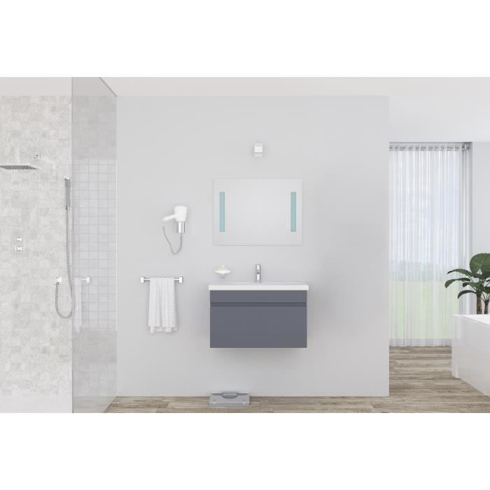 ALBAN salle de bain simple vasque avec miroir L 80 cm - Gris brillant - Photo n°2