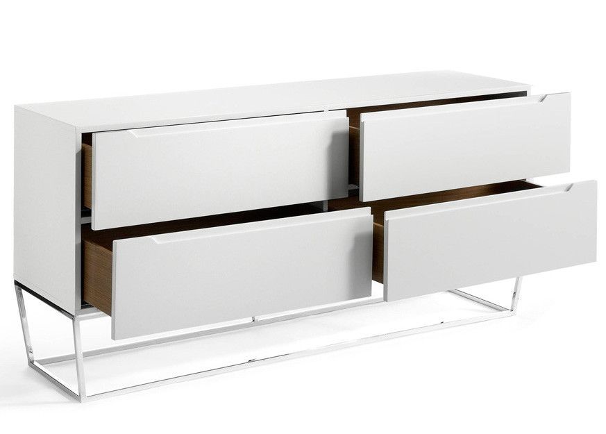 Buffet design 4 tiroirs laqué et pieds acier chromé Romus - Photo n°3