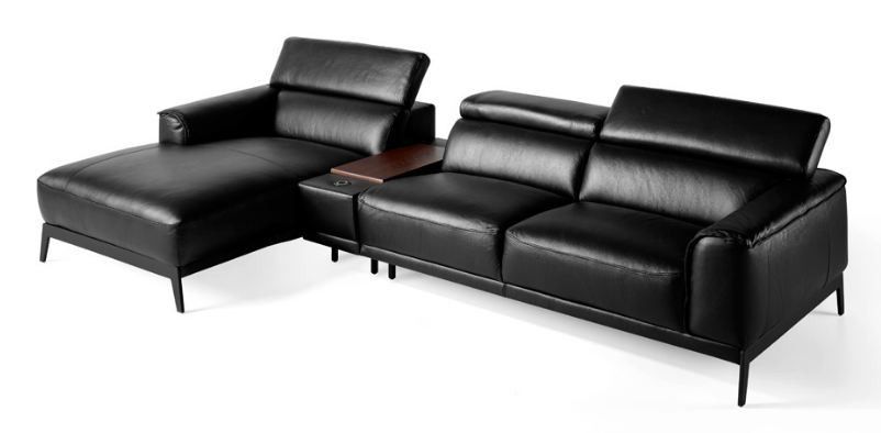 Canapé d'angle gauche cuir noir et pieds acier inoxydable Alavy - Photo n°1