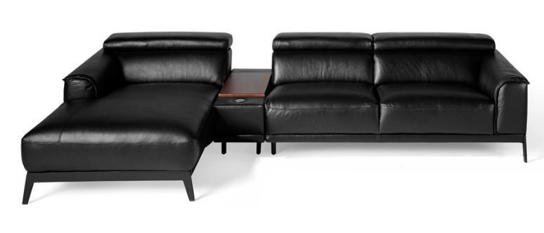 Canapé d'angle gauche cuir noir et pieds acier inoxydable Alavy - Photo n°3