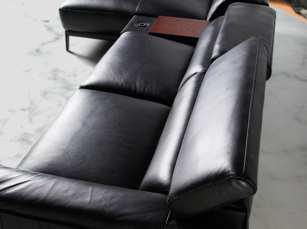 Canapé d'angle gauche cuir noir et pieds acier inoxydable Alavy - Photo n°4