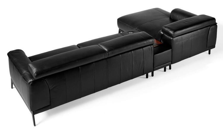 Canapé d'angle gauche cuir noir et pieds acier inoxydable Alavy - Photo n°5