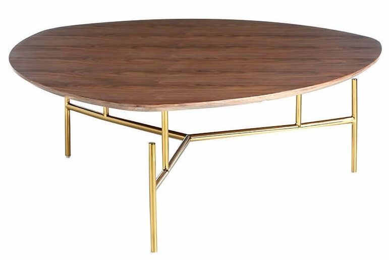Table basse design bois noyer et métal doré Rodak - Photo n°1