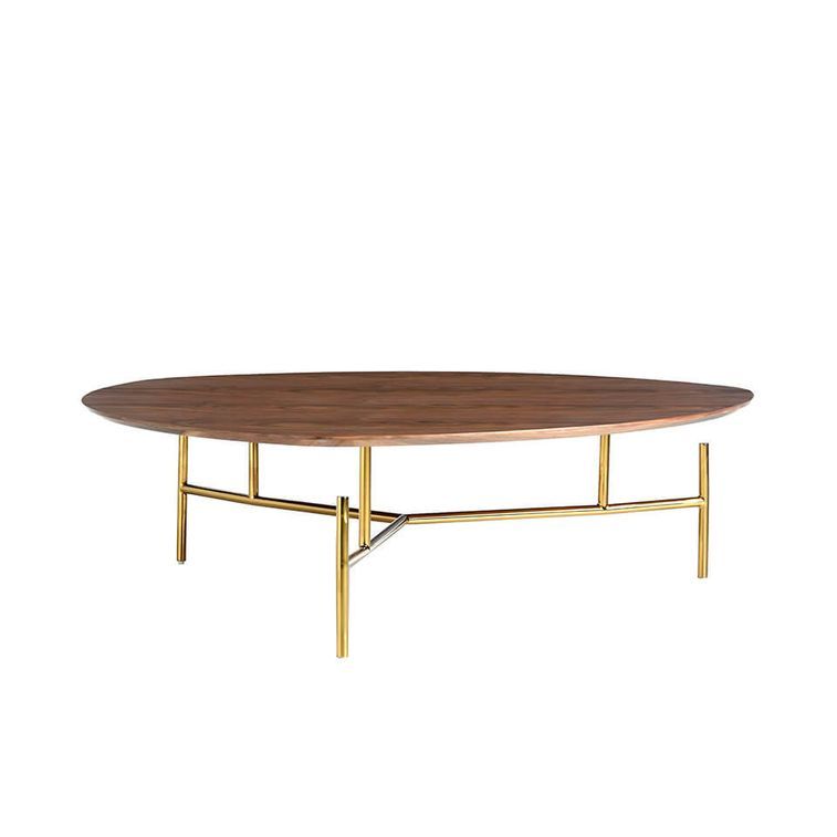 Table basse design bois noyer et métal doré Rodak - Photo n°4