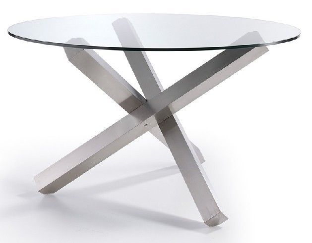 Table ronde design acier poli et verre trempé Majesty 140 cm - Photo n°1