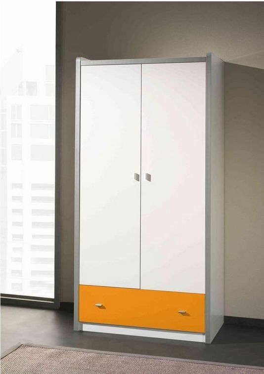 Armoire 2 portes 1 tiroir bois blanc et orange Bonny - Photo n°3