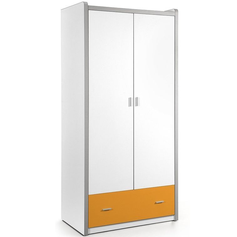 Armoire 2 portes 1 tiroir bois blanc et orange Bonny - Photo n°1