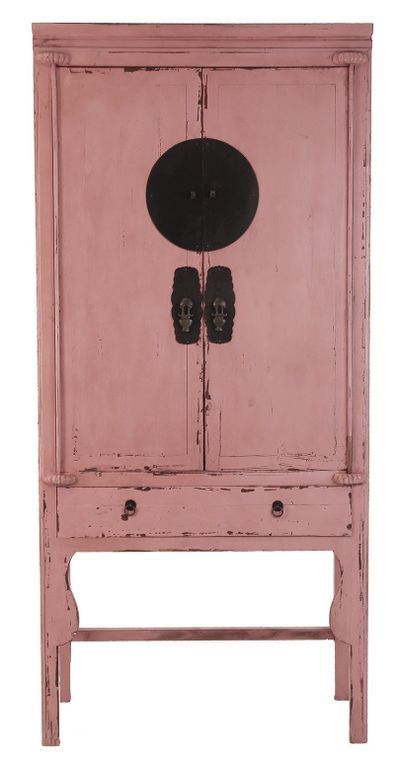 Armoire 2 portes 1 tiroir pin massif recyclé rose vieilli Luigi - Photo n°1