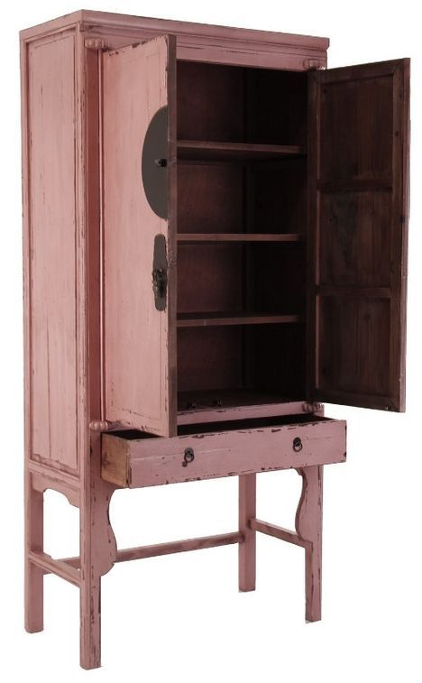 Armoire 2 portes 1 tiroir pin massif recyclé rose vieilli Luigi - Photo n°3