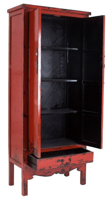 Armoire 2 portes 1 tiroir pin massif recyclé rouge Alban - Photo n°2