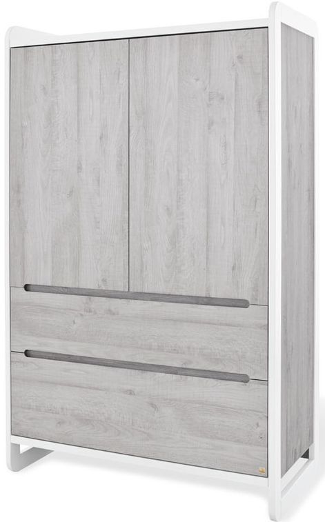 Armoire 2 portes 2 tiroirs bois laqué blanc et frêne gris Curve - Photo n°1