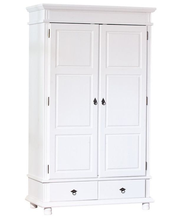 Armoire 2 portes 2 tiroirs pin massif vernis blanc Kanty - Photo n°1