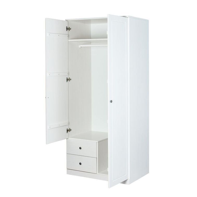 Armoire 2 portes 2 tiroirs pin massif vernis blanc Rika - Photo n°2