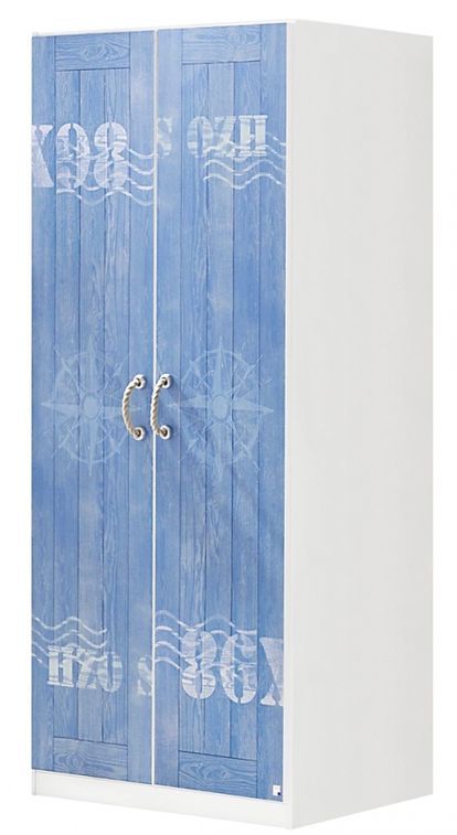 Armoire 2 portes avec étagères Blanc et Bleu Marin - Photo n°1