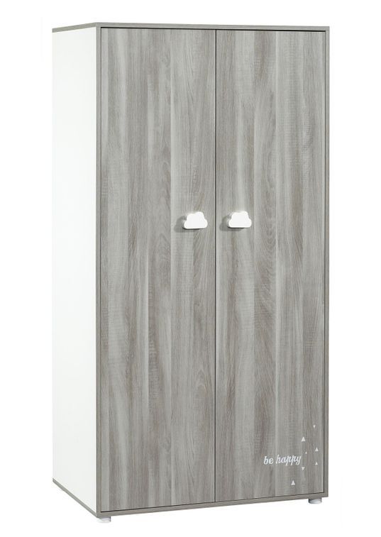 Armoire 2 portes bois blanc et chêne gris Smile - Photo n°1