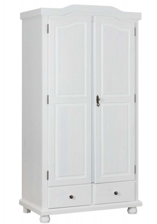 Armoire 2 portes 2 tiroirs pin massif vernis blanc Batiste - Photo n°1