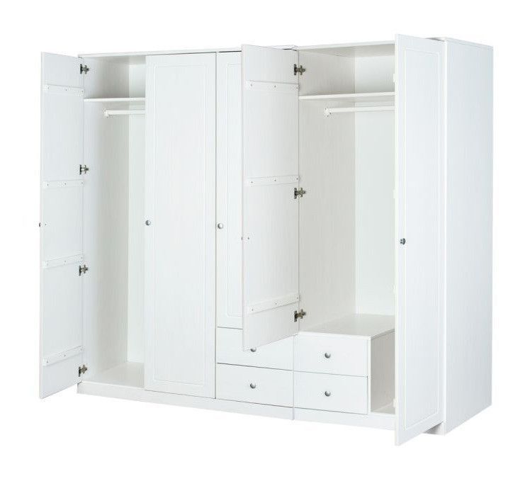 Armoire 3 portes 2 tiroirs pin massif vernis blanc Rika 138 cm - Photo n°5