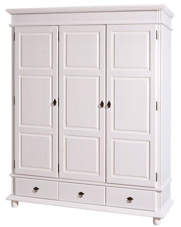 Armoire 3 portes 3 tiroirs pin massif blanc Kanty - Photo n°2
