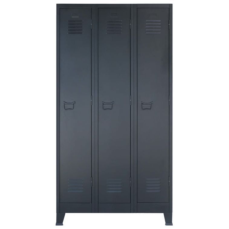 Armoire 3 portes métal noir industriel Kibane 90 cm - Photo n°1
