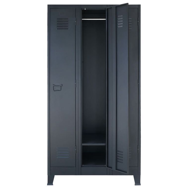 Armoire 3 portes métal noir industriel Kibane 90 cm - Photo n°3