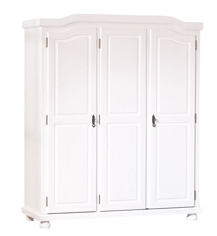 Armoire 3 portes pin massif vernis blanc Batiste 150 cm - Photo n°1