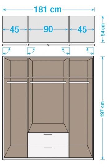 Armoire 4 portes 2 tiroirs Blanc et Noyer Kadra 3 - Photo n°2