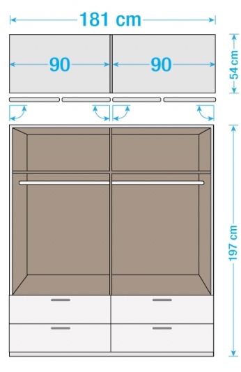 Armoire 4 portes battantes 4 tiroirs Blanc et Noyer Kadra 4 - Photo n°2