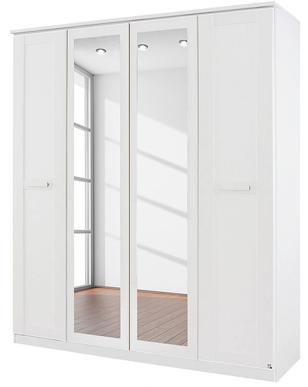 Armoire 4 portes Blanc avec Miroir Kurik - Photo n°1