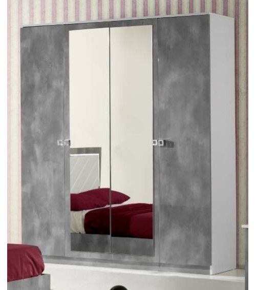 Armoire 4 portes bois brillant gris et blanc Sting - Photo n°1