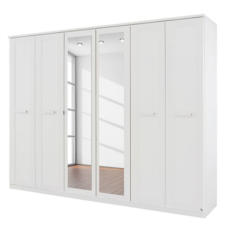 Armoire 6 portes Blanc avec Miroir Kurik - Photo n°1