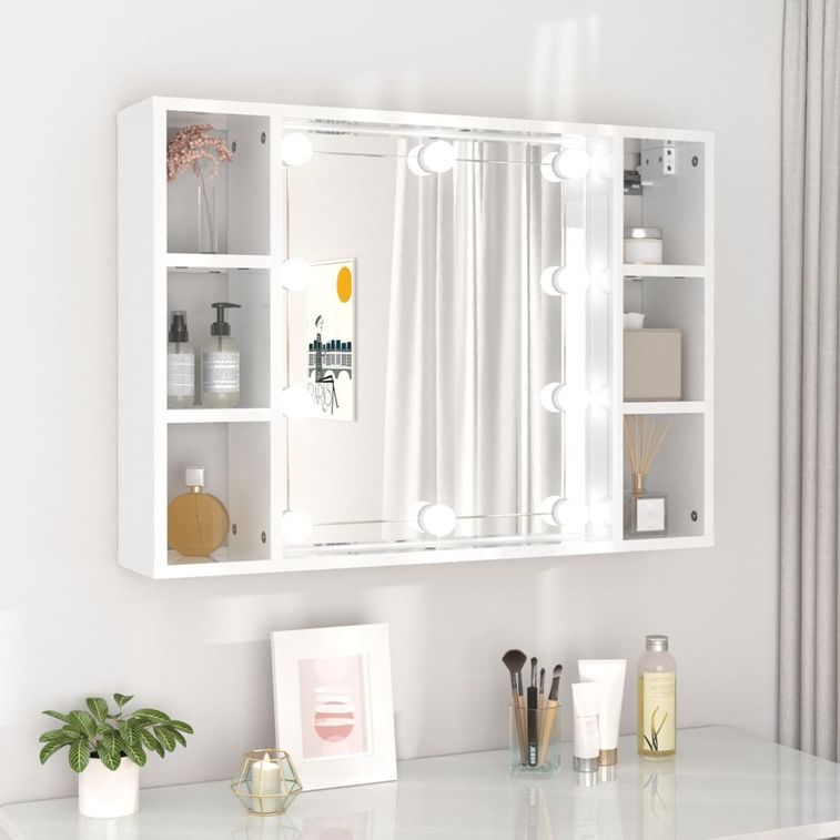 Armoire à miroir avec LED Blanc brillant 76x15x55 cm - Photo n°1