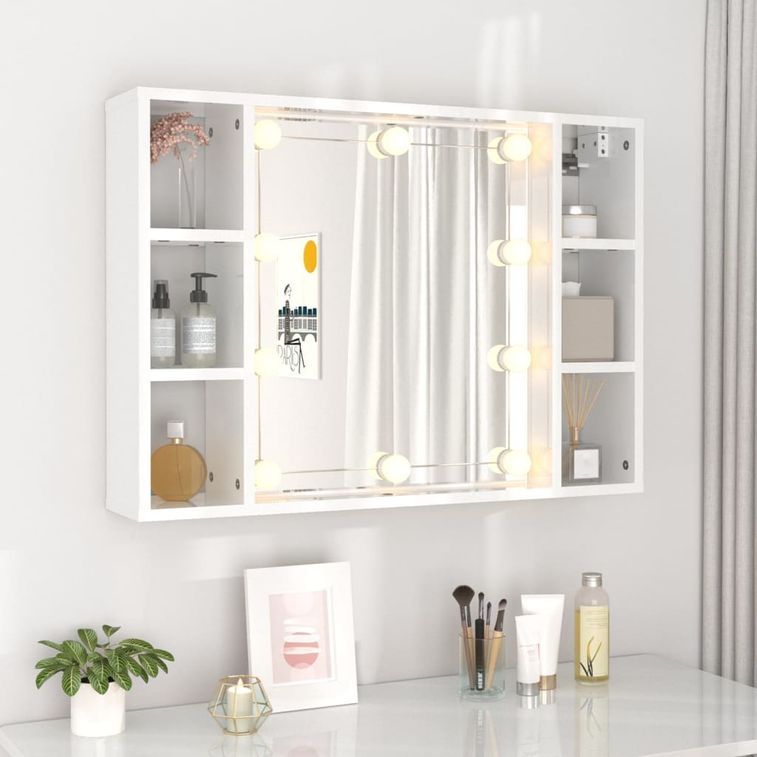 Armoire à miroir avec LED Blanc brillant 76x15x55 cm - Photo n°4